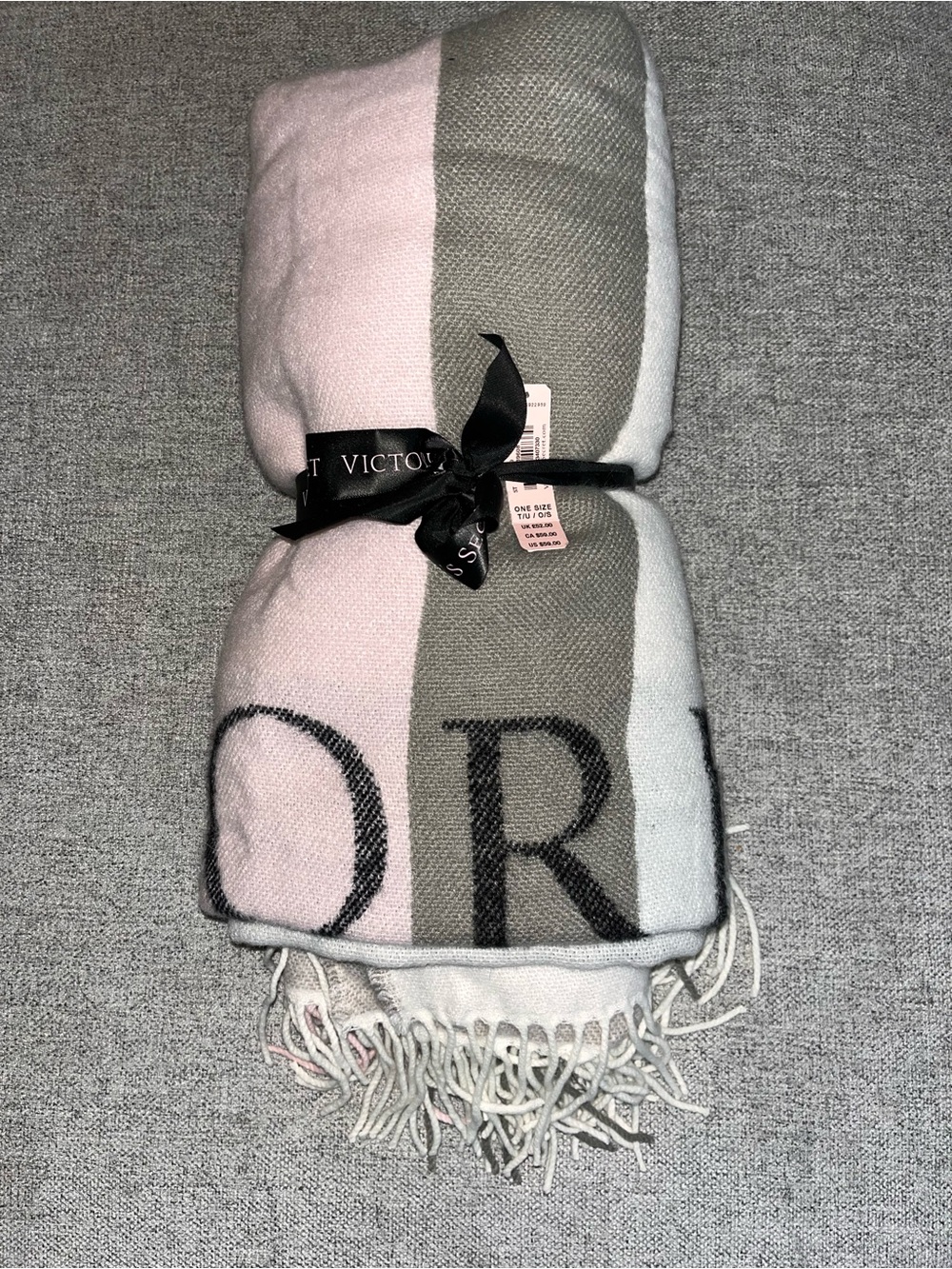Victoria's Secret Pink, Gray & White Logo Knit Throw